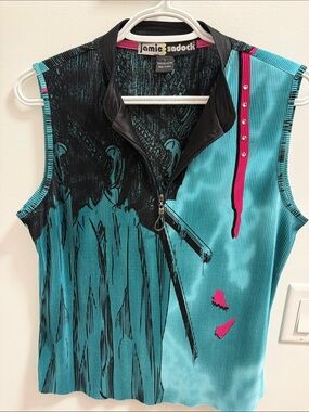 jamie sadock Teal, Black & Pink Sleeveless Zip Golf Top